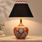 Kavya Tribal Terracotta Table Lamp | Multicolor Cotton Shade | Handmade-Style Decorative Bedside Lamp