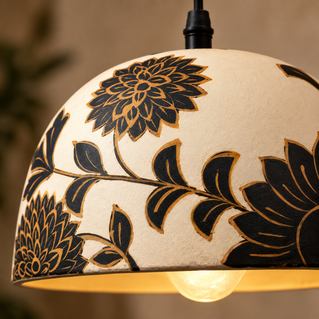 Aarika Terracotta Bloom Hanging Lamp | Hand-Painted Indian Pendant Light | Eco-Friendly Artisan Lighting