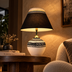Avni Tribal Terracotta Table Lamp | Black Fabric Conical Shade | Hand-Painted Indian Décor Light