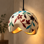 Ishani Terracotta Bloom Hanging Lamp | Hand-Painted Flower Pendant Light | Eco-Friendly Indian Craft Décor