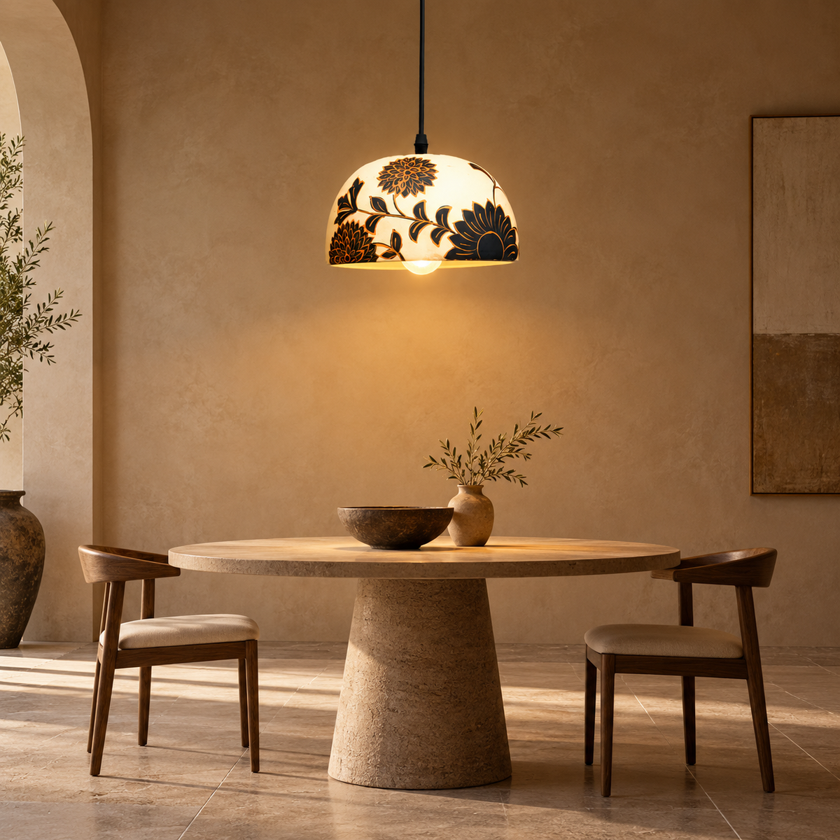 Aarika Terracotta Bloom Hanging Lamp | Hand-Painted Indian Pendant Light | Eco-Friendly Artisan Lighting