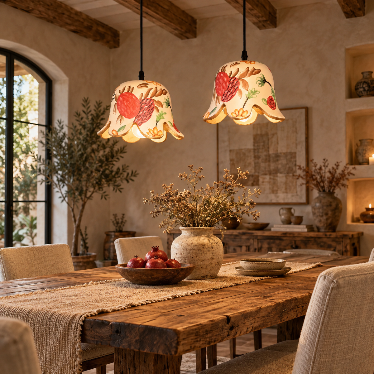 Mrittika Bloom Hanging Lamp | Hand-Painted Terracotta Pendant Light | Sustainable Indian Craft Lighting