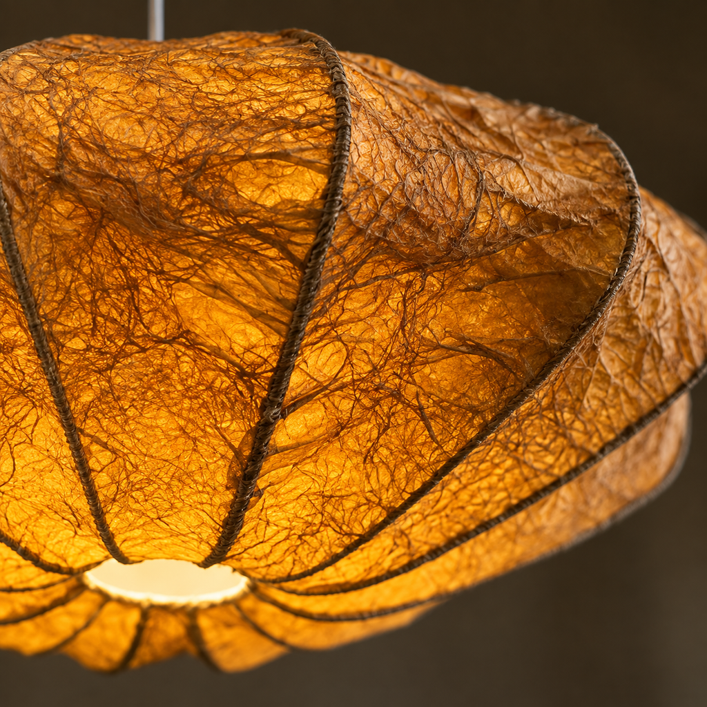 Chandra Aurora Pendant Lamp | Natural Banana Fiber Paper Hanging Light | Moon-Inspired Ambient Lighting