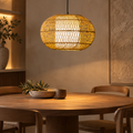 Mabel Caneweave Pendant Lamp | Natural Cane & Poplin Fabric Hanging Light | Elegant Ambient Lighting