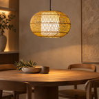 Mabel Caneweave Pendant Lamp | Natural Cane & Poplin Fabric Hanging Light | Elegant Ambient Lighting