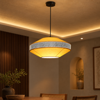 Taara Blockprint Pendant Lamp | Warm Yellow Poplin Fabric Hanging Light | Handcrafted Ambient Décor