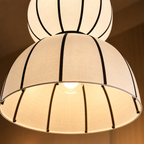 Alora Lantern Pendant Lamp | Off-White Poplin Fabric Hanging Light | Modern Black Detail Lighting