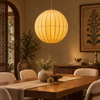Iris Silk Glow Pendant Lamp | Off-White Raw Silk Hanging Light | Elegant E27 Ambient Lighting