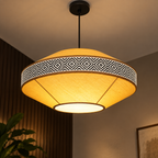 Taara Blockprint Pendant Lamp | Warm Yellow Poplin Fabric Hanging Light | Handcrafted Ambient Décor