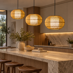 Mabel Caneweave Pendant Lamp | Natural Cane & Poplin Fabric Hanging Light | Elegant Ambient Lighting