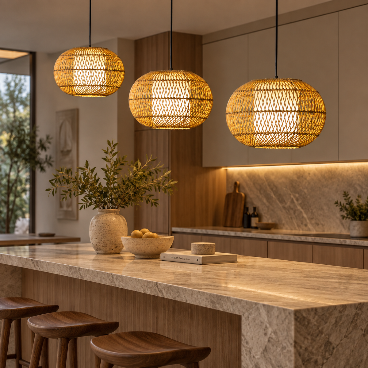 Mabel Caneweave Pendant Lamp | Natural Cane & Poplin Fabric Hanging Light | Elegant Ambient Lighting
