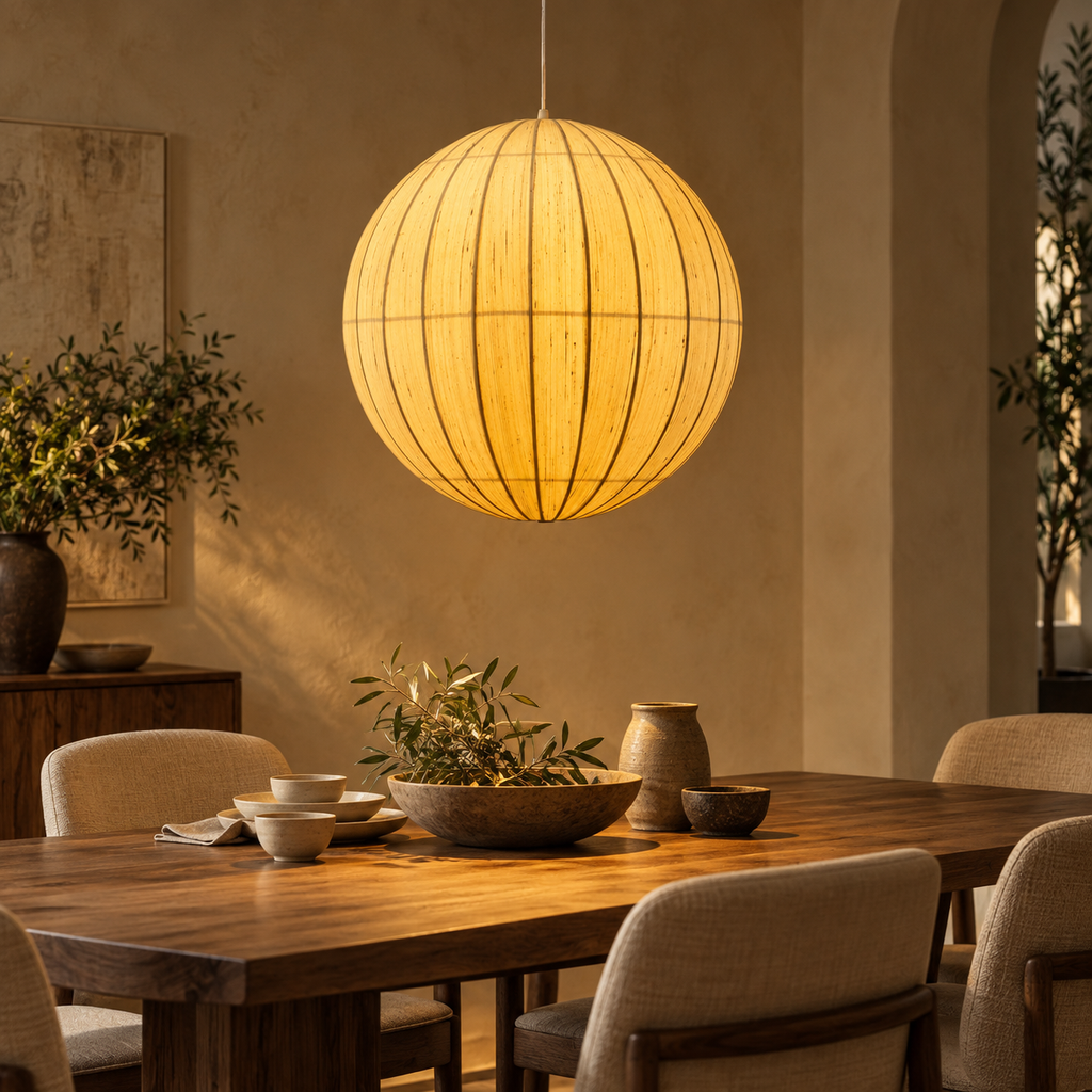Iris Silk Glow Pendant Lamp | Off-White Raw Silk Hanging Light | Elegant E27 Ambient Lighting