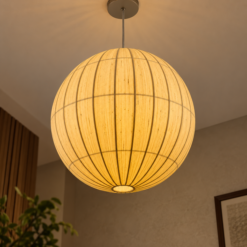 Iris Silk Glow Pendant Lamp | Off-White Raw Silk Hanging Light | Elegant E27 Ambient Lighting