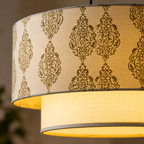 Gulika Blockprint Pendant Lamp | Off-White Hand Block Printed Fabric Hanging Light | Artisan Ambient Lighting