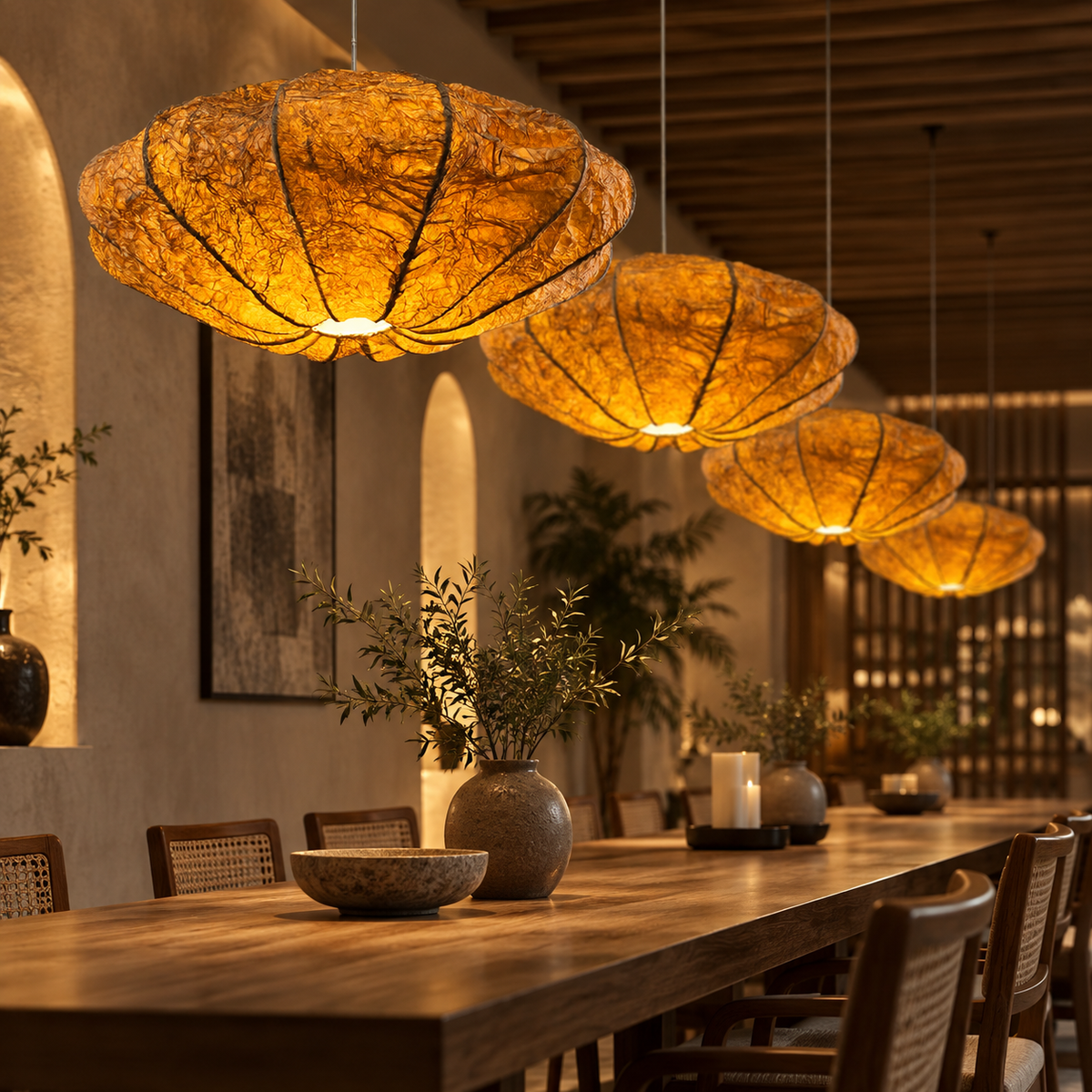 Chandra Aurora Pendant Lamp | Natural Banana Fiber Paper Hanging Light | Moon-Inspired Ambient Lighting