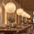 Iris Silk Glow Pendant Lamp | Off-White Raw Silk Hanging Light | Elegant E27 Ambient Lighting