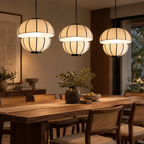 Aluna Monochrome Lantern Pendant | Off-White Poplin Hanging Light | Modern E27 Ambient Lighting