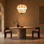Aluna Monochrome Lantern Pendant | Off-White Poplin Hanging Light | Modern E27 Ambient Lighting
