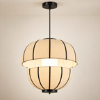 Aluna Monochrome Lantern Pendant | Off-White Poplin Hanging Light | Modern E27 Ambient Lighting