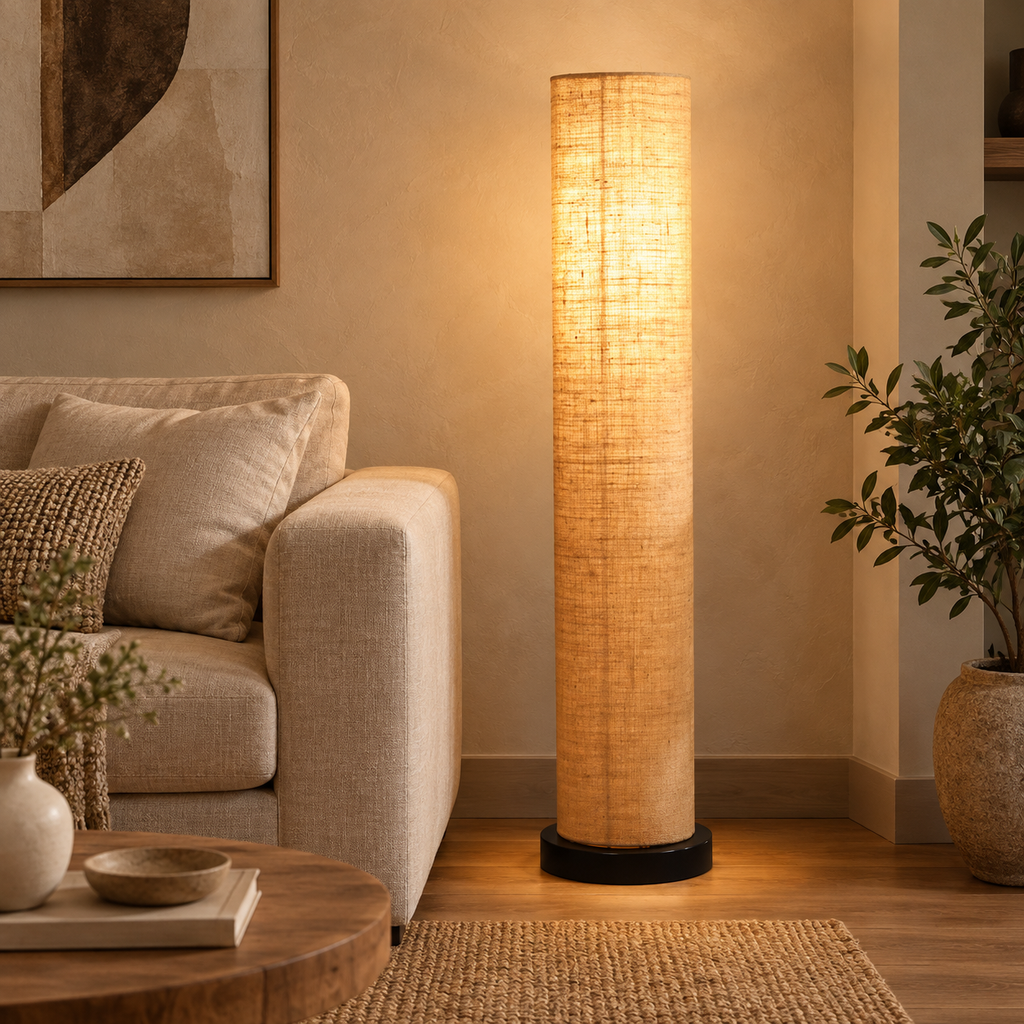 Aarohi Jute Glow Floor Lamp | Beige Fabric Shade | Handmade-Inspired Floor Light for Living Room & Bedroom