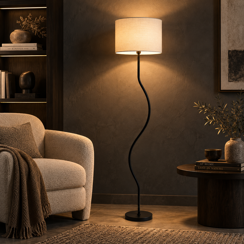 Eisara Jute Glow Floor Lamp | White Jute & Solid Wood Standing Lamp | Living Room Floor Light