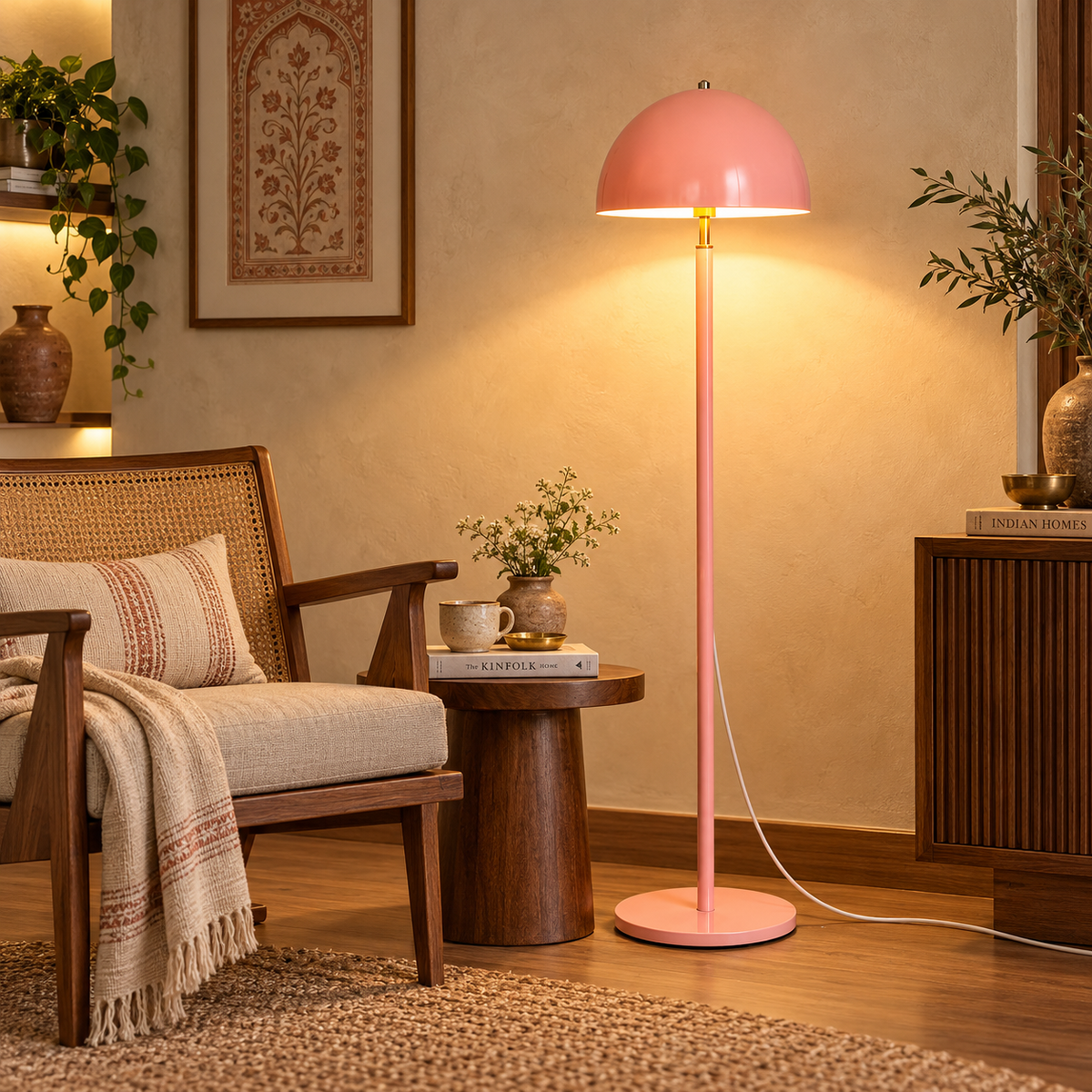 Rosalie Umbrella Floor Lamp | Pink Cast Iron Standing Light | Decorative Floor Lamp for Living Room