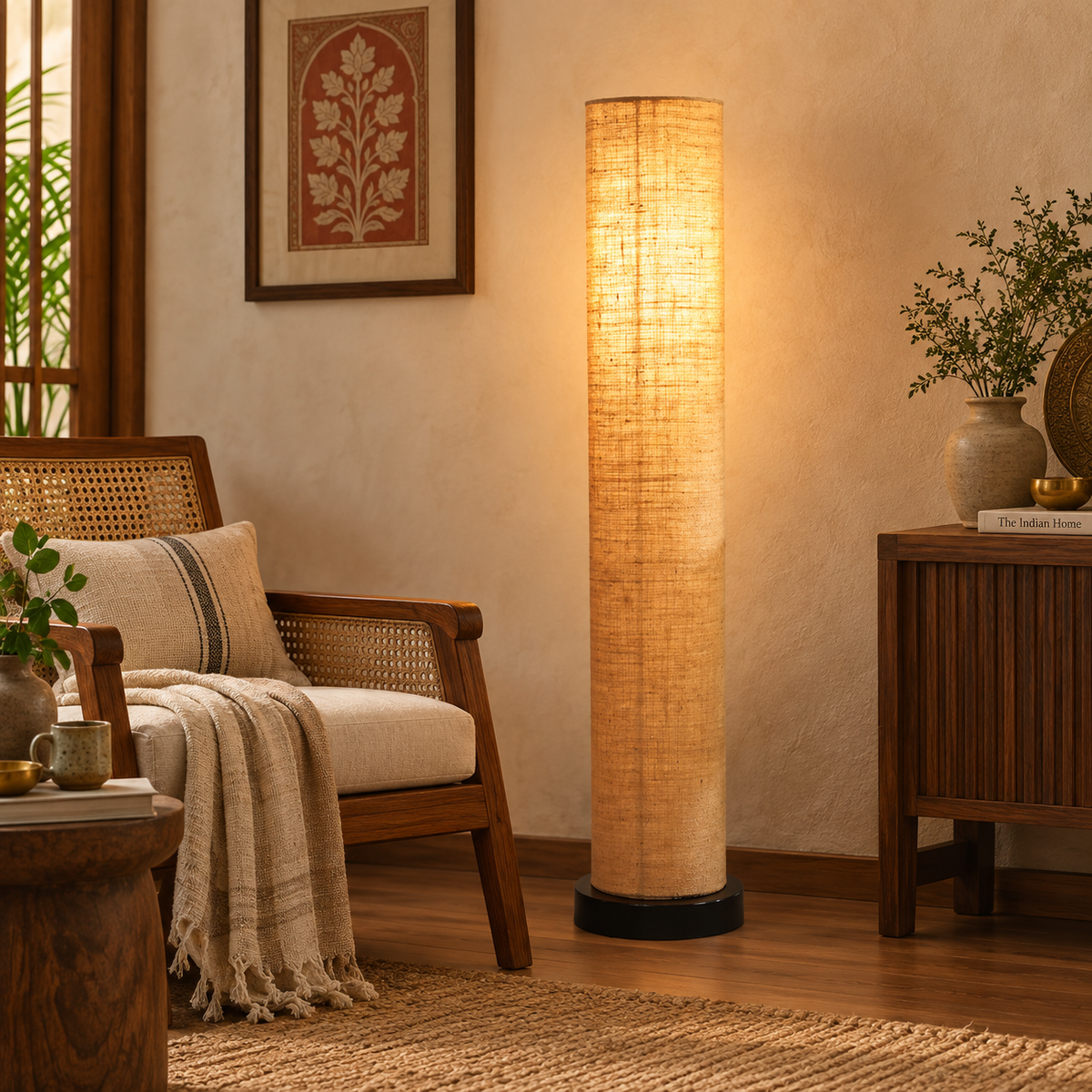 Aarohi Jute Glow Floor Lamp | Beige Fabric Shade | Handmade-Inspired Floor Light for Living Room & Bedroom