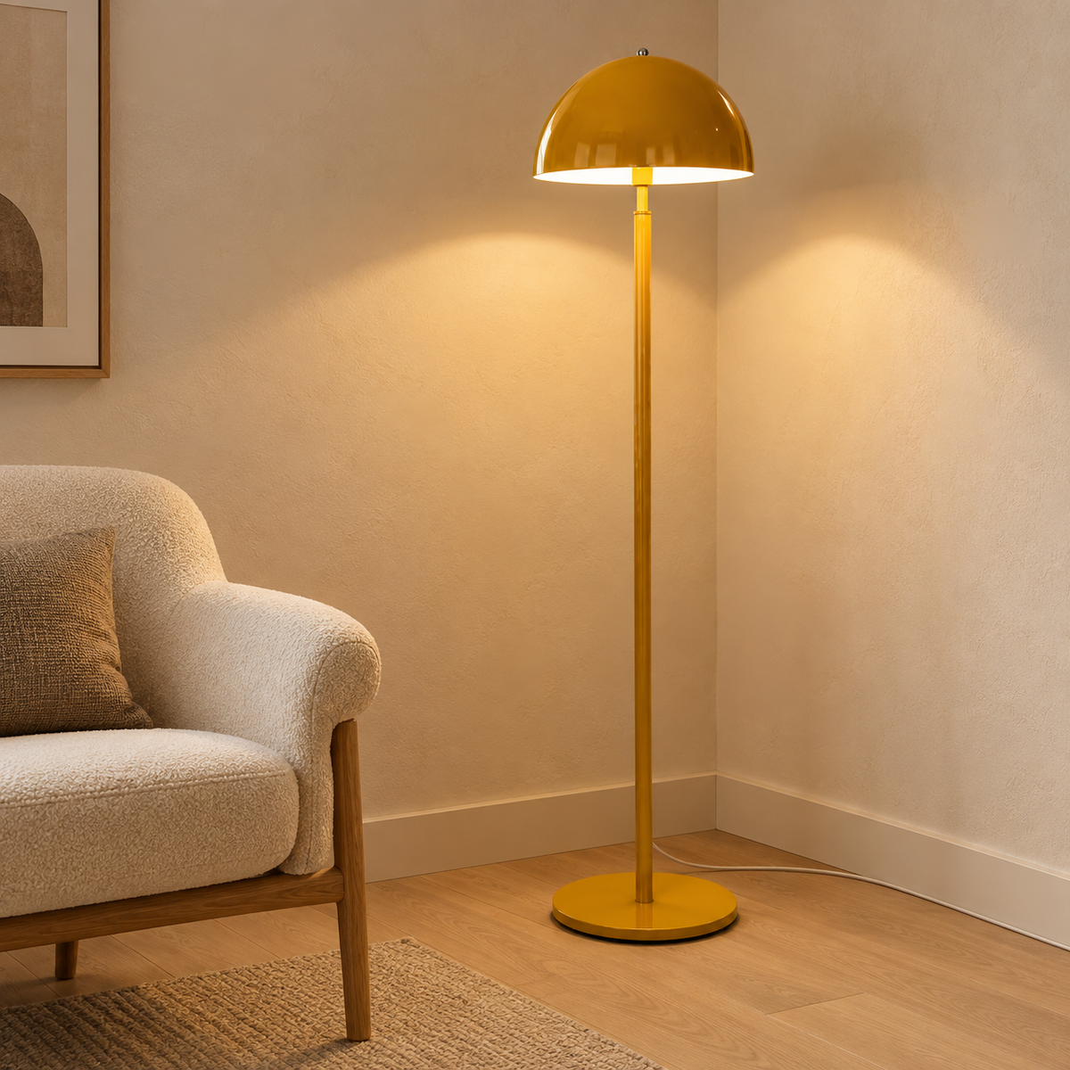 Aarush Sunbeam Floor Lamp | Yellow Cast Iron Standing Light | Round Accent Lamp for Living Room