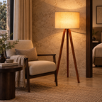 Rivaan Mango Wood Floor Lamp | Round Beige Shade | Wooden Standing Light for Living Room