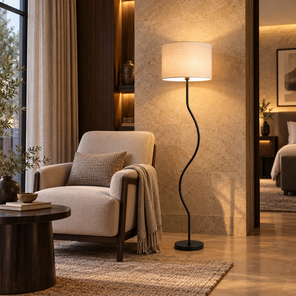 Eisara Jute Glow Floor Lamp | White Jute & Solid Wood Standing Lamp | Living Room Floor Light