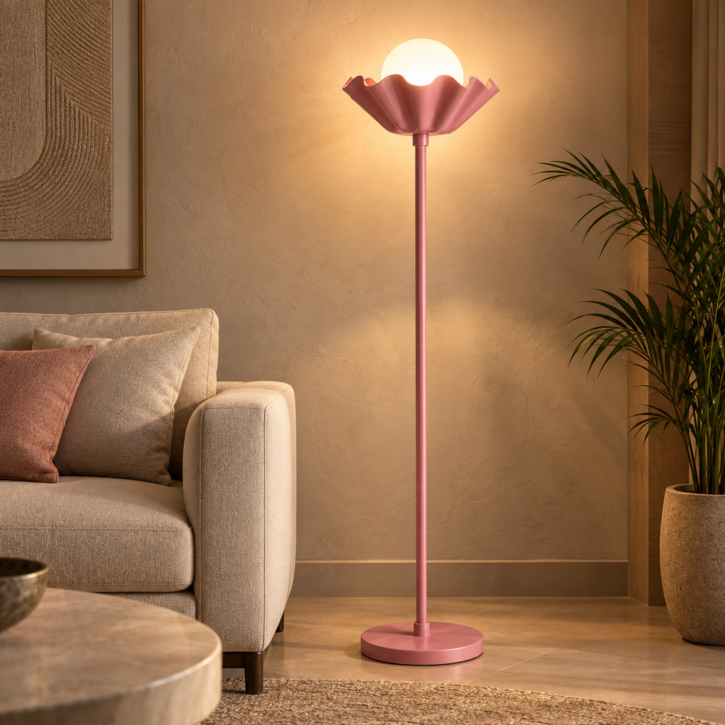 Gulnara Bloom Floor Lamp | Pink Cast Iron Floor Light | Decorative Standing Lamp for Living Room