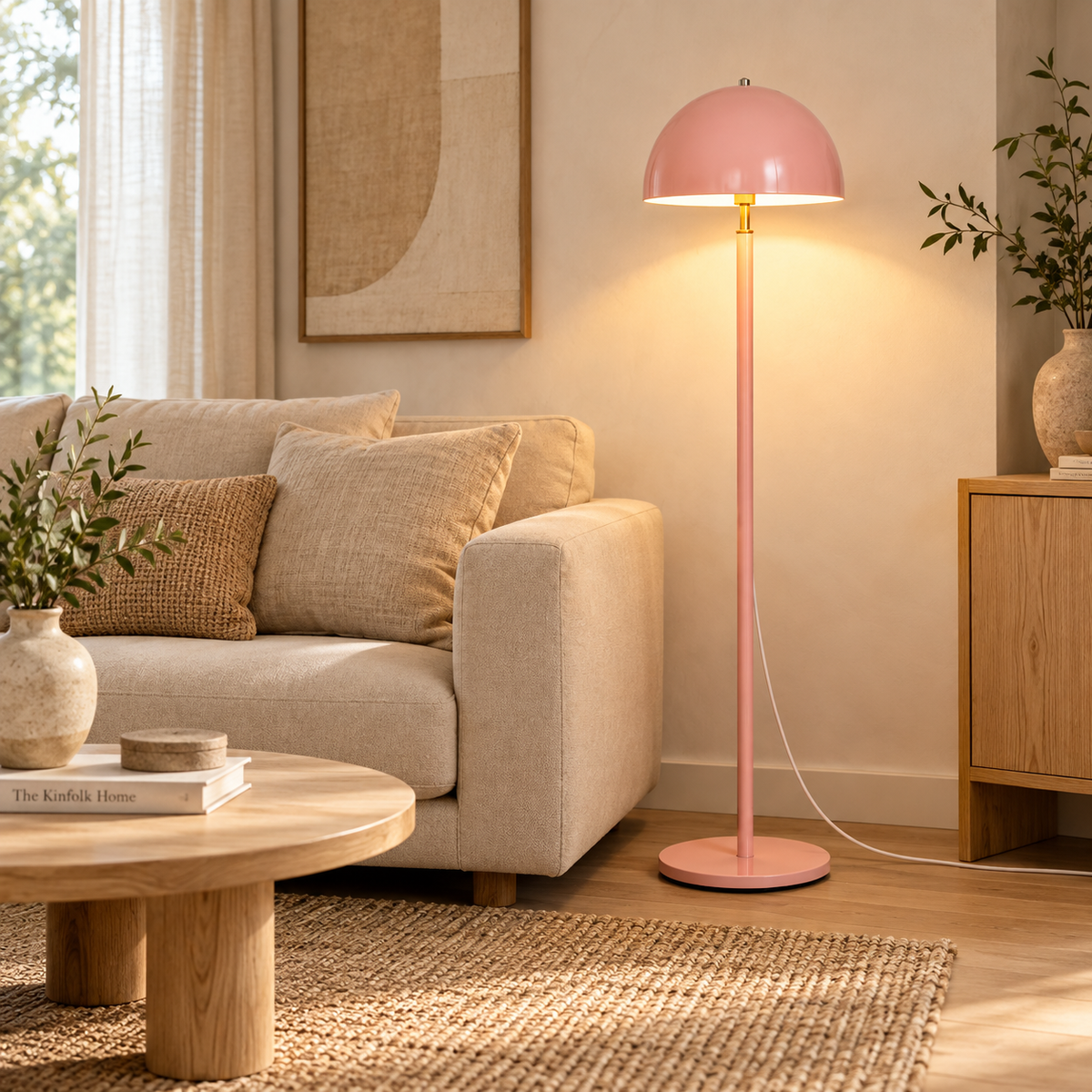 Rosalie Umbrella Floor Lamp | Pink Cast Iron Standing Light | Decorative Floor Lamp for Living Room
