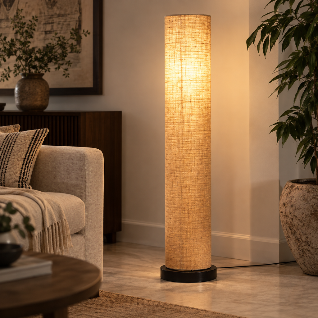Aarohi Jute Glow Floor Lamp | Beige Fabric Shade | Handmade-Inspired Floor Light for Living Room & Bedroom