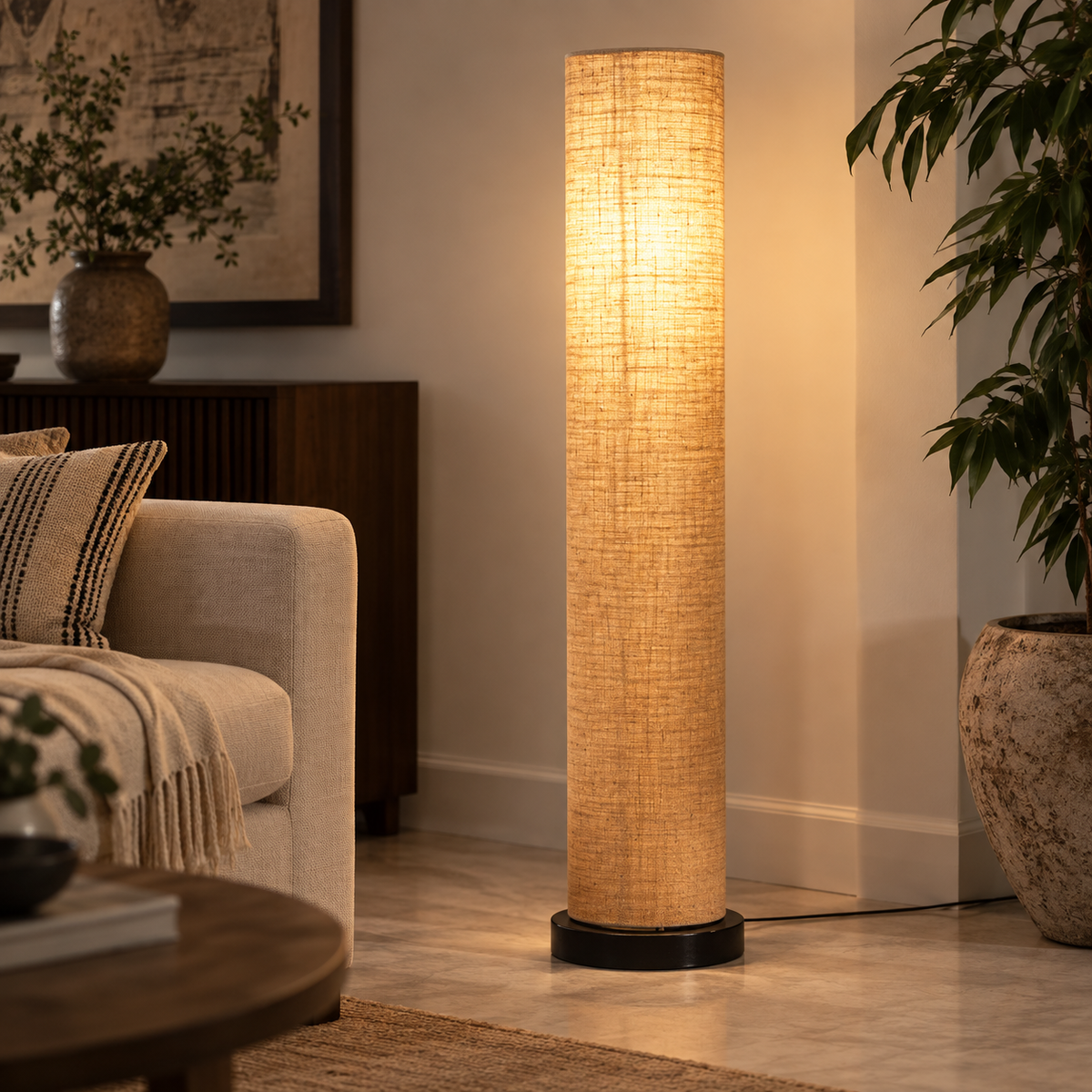 Aarohi Jute Glow Floor Lamp | Beige Fabric Shade | Handmade-Inspired Floor Light for Living Room & Bedroom