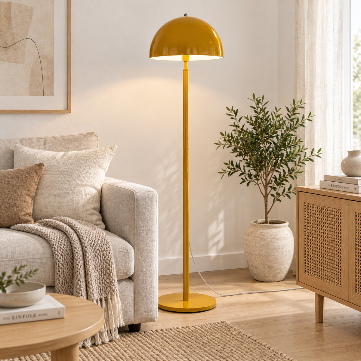 Aarush Sunbeam Floor Lamp | Yellow Cast Iron Standing Light | Round Accent Lamp for Living Room