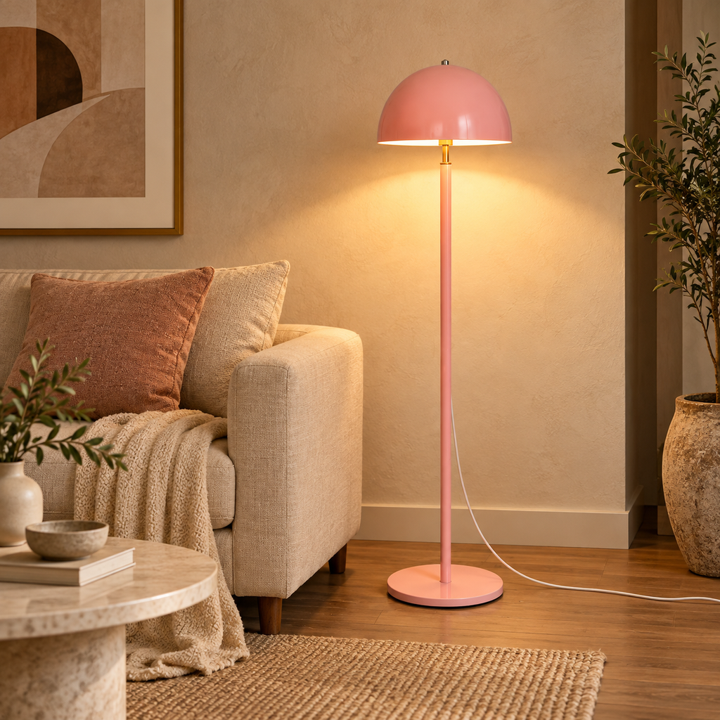 Rosalie Umbrella Floor Lamp | Pink Cast Iron Standing Light | Decorative Floor Lamp for Living Room