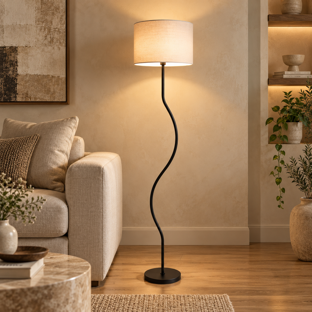Eisara Jute Glow Floor Lamp | White Jute & Solid Wood Standing Lamp | Living Room Floor Light