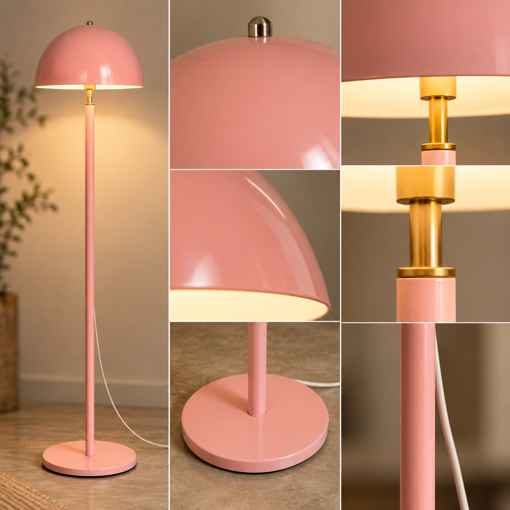 Rosalie Umbrella Floor Lamp | Pink Cast Iron Standing Light | Decorative Floor Lamp for Living Room