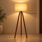 Rivaan Mango Wood Floor Lamp | Round Beige Shade | Wooden Standing Light for Living Room