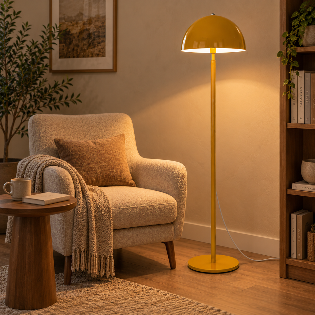 Aarush Sunbeam Floor Lamp | Yellow Cast Iron Standing Light | Round Accent Lamp for Living Room