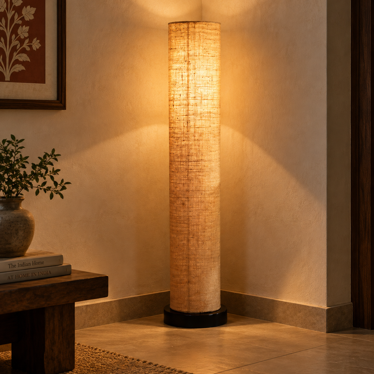 Aarohi Jute Glow Floor Lamp | Beige Fabric Shade | Handmade-Inspired Floor Light for Living Room & Bedroom