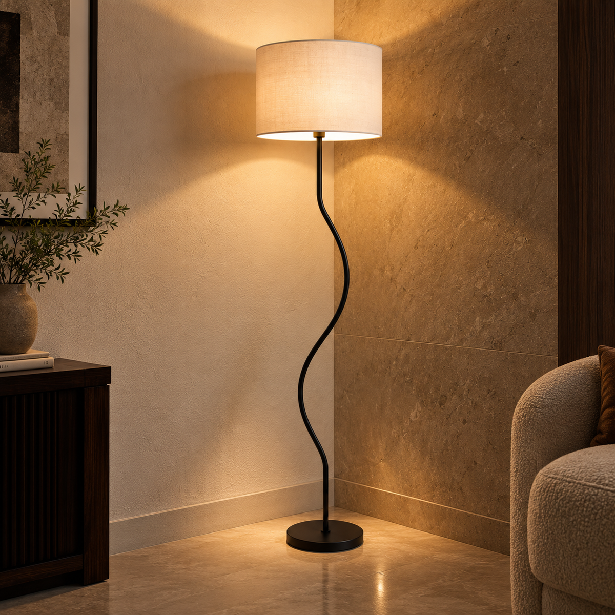 Eisara Jute Glow Floor Lamp | White Jute & Solid Wood Standing Lamp | Living Room Floor Light