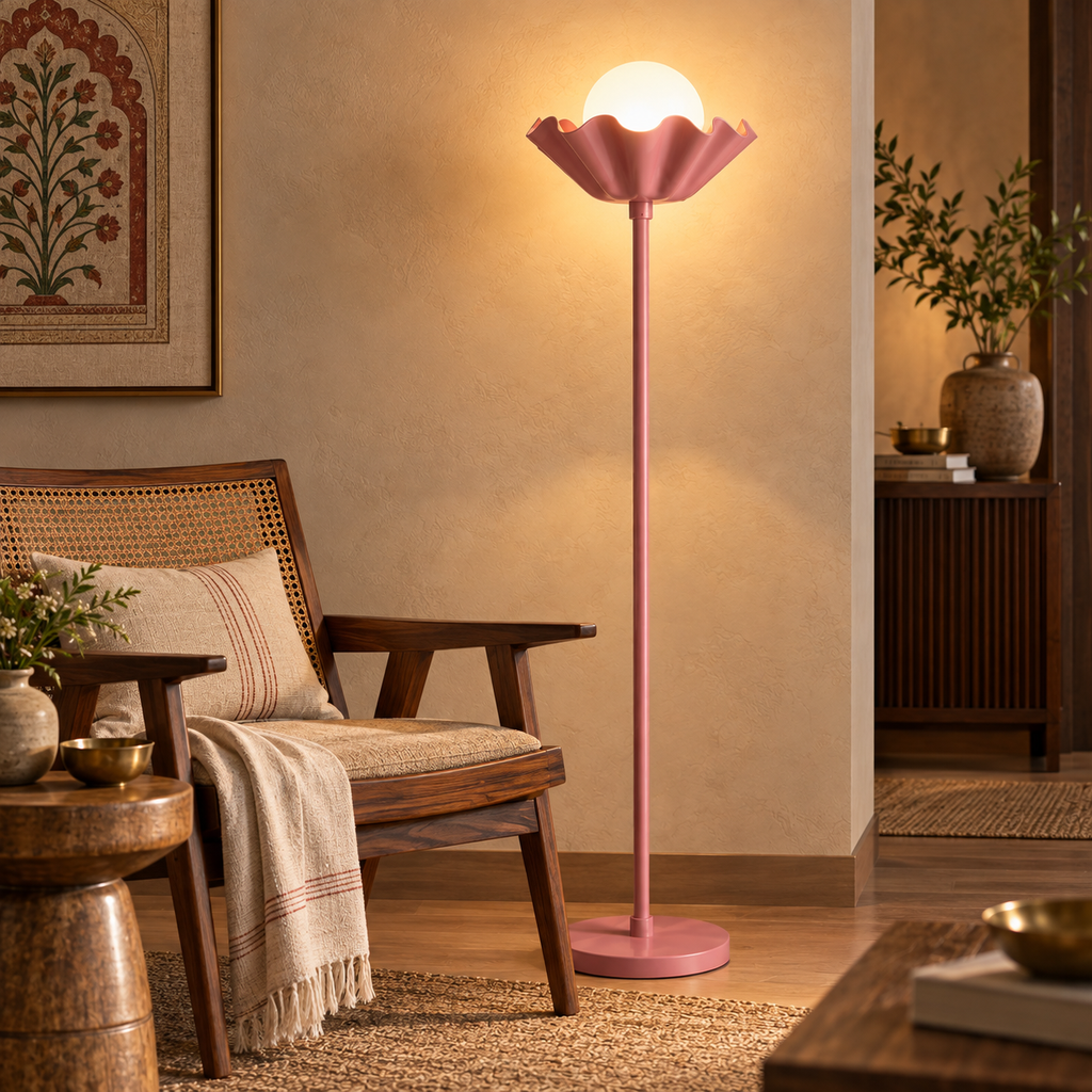 Gulnara Bloom Floor Lamp | Pink Cast Iron Floor Light | Decorative Standing Lamp for Living Room