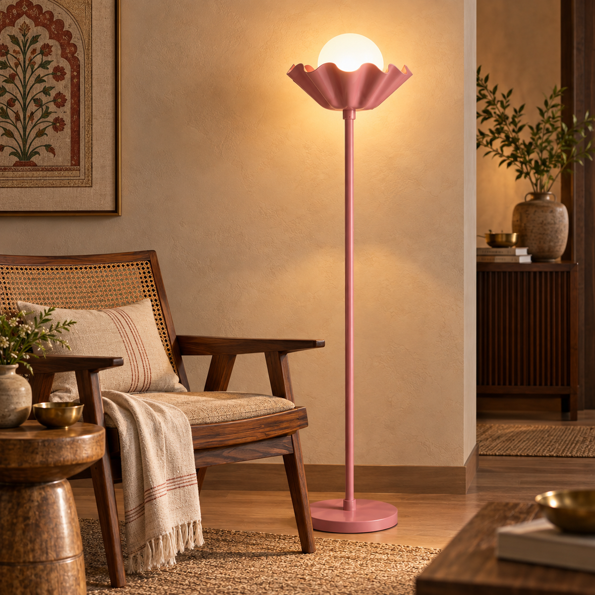 Gulnara Bloom Floor Lamp | Pink Cast Iron Floor Light | Decorative Standing Lamp for Living Room