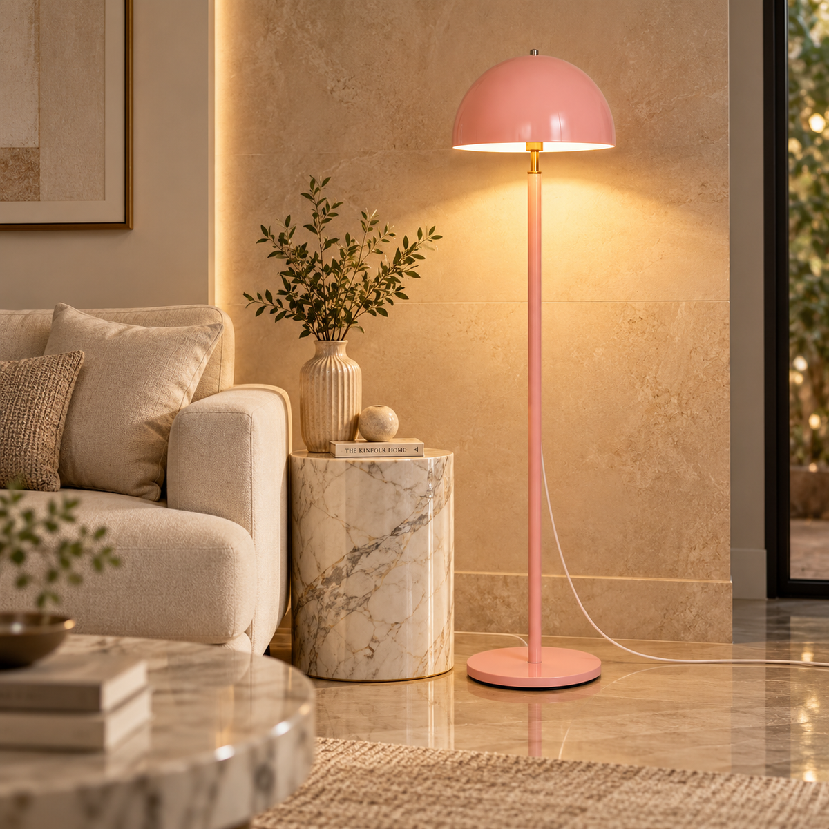 Rosalie Umbrella Floor Lamp | Pink Cast Iron Standing Light | Decorative Floor Lamp for Living Room