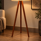 Rivaan Mango Wood Floor Lamp | Round Beige Shade | Wooden Standing Light for Living Room