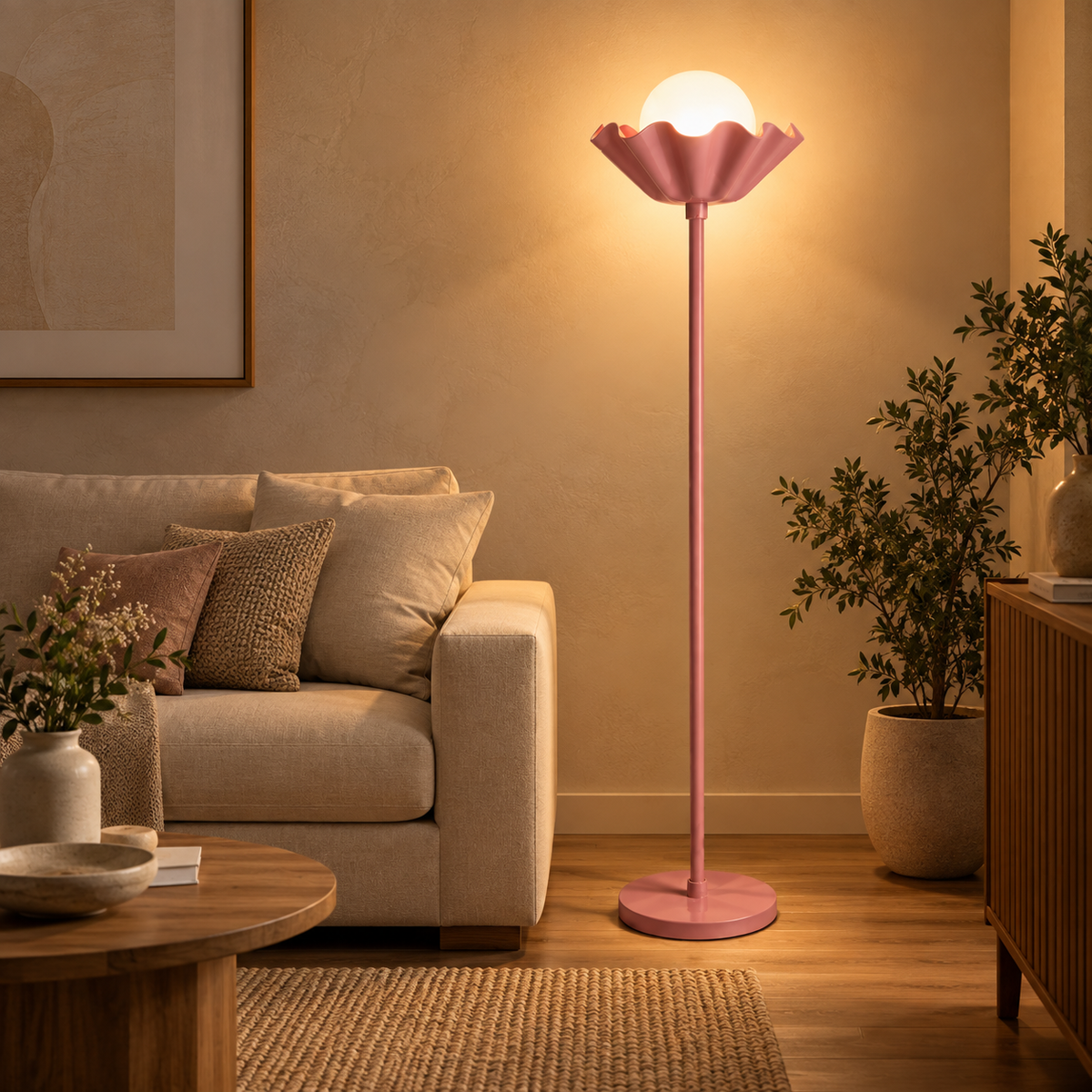 Gulnara Bloom Floor Lamp | Pink Cast Iron Floor Light | Decorative Standing Lamp for Living Room