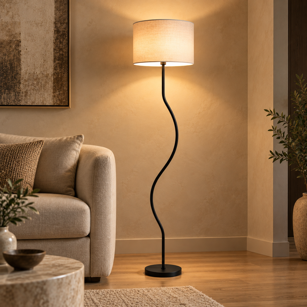 Eisara Jute Glow Floor Lamp | White Jute & Solid Wood Standing Lamp | Living Room Floor Light