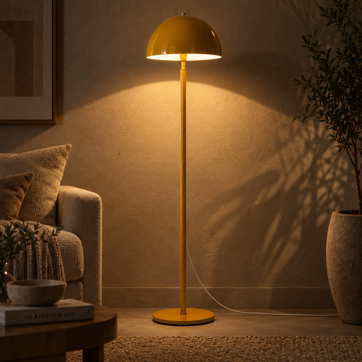 Aarush Sunbeam Floor Lamp | Yellow Cast Iron Standing Light | Round Accent Lamp for Living Room