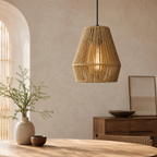 Handmade Rattan & Raffia Pendant Light – Natural Bell Ceiling Lamp
